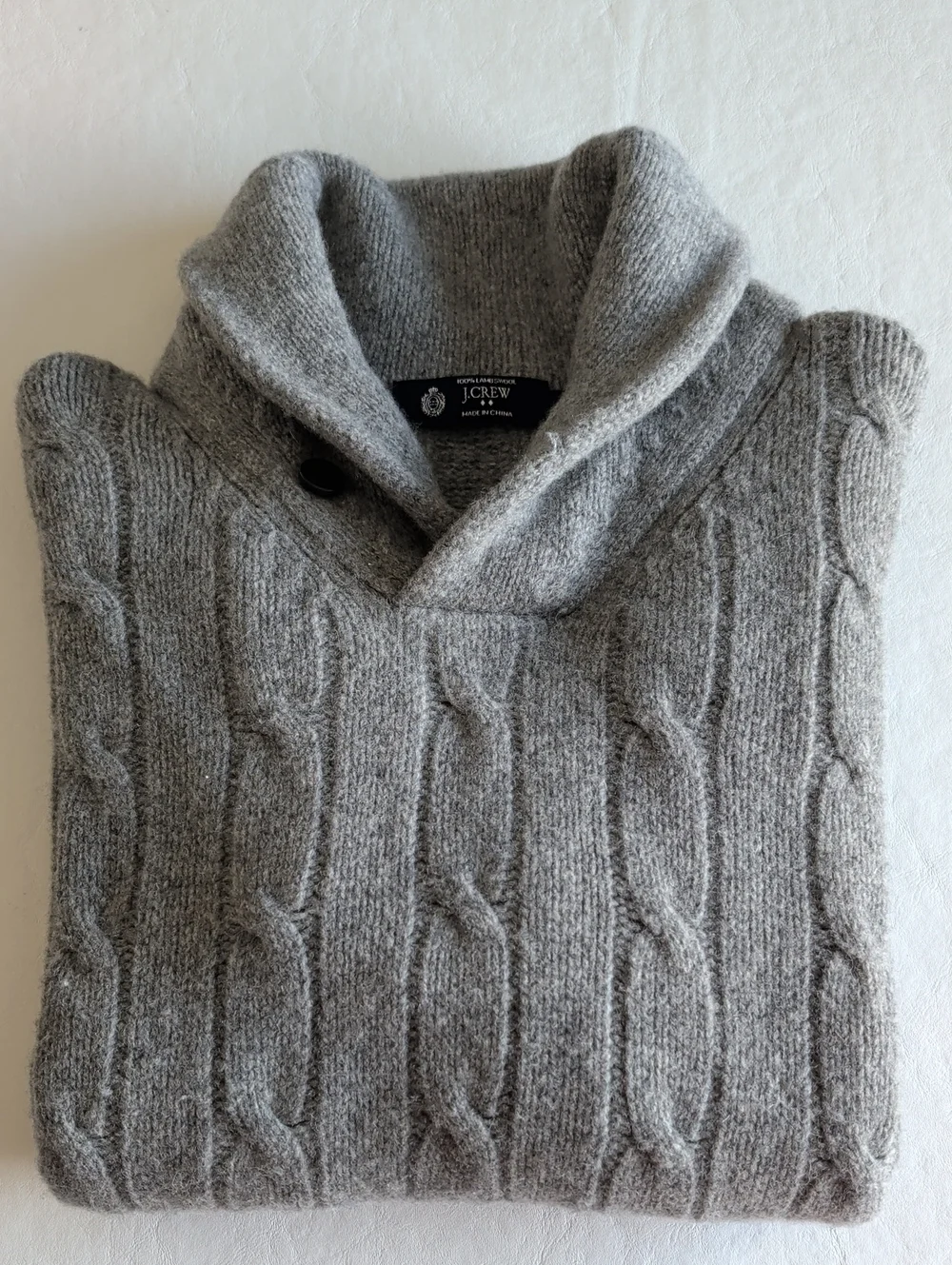 J. Crew 100% Lambswool Gray Cable Knit Long Sleeve Sweater Size Medium
